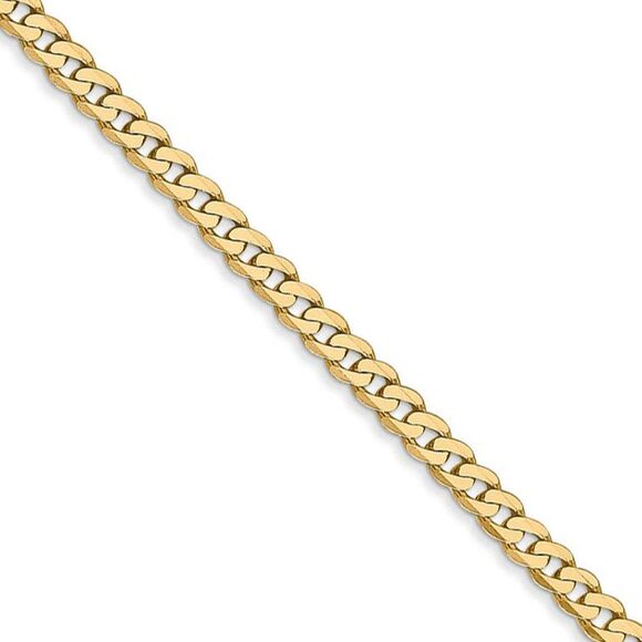 2.9mm 14k Yellow Gold Solid Beveled Curb Chain Necklace 16 Inch